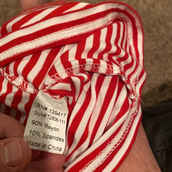 Women’s large red and white striped Piko top - Picture 3 of 3